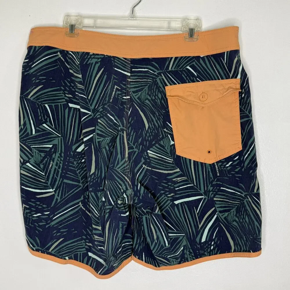 Patagonia Board Shorts Mens 36 Blue Tropical Leaf Swim Trunks Stretch Quick Dry